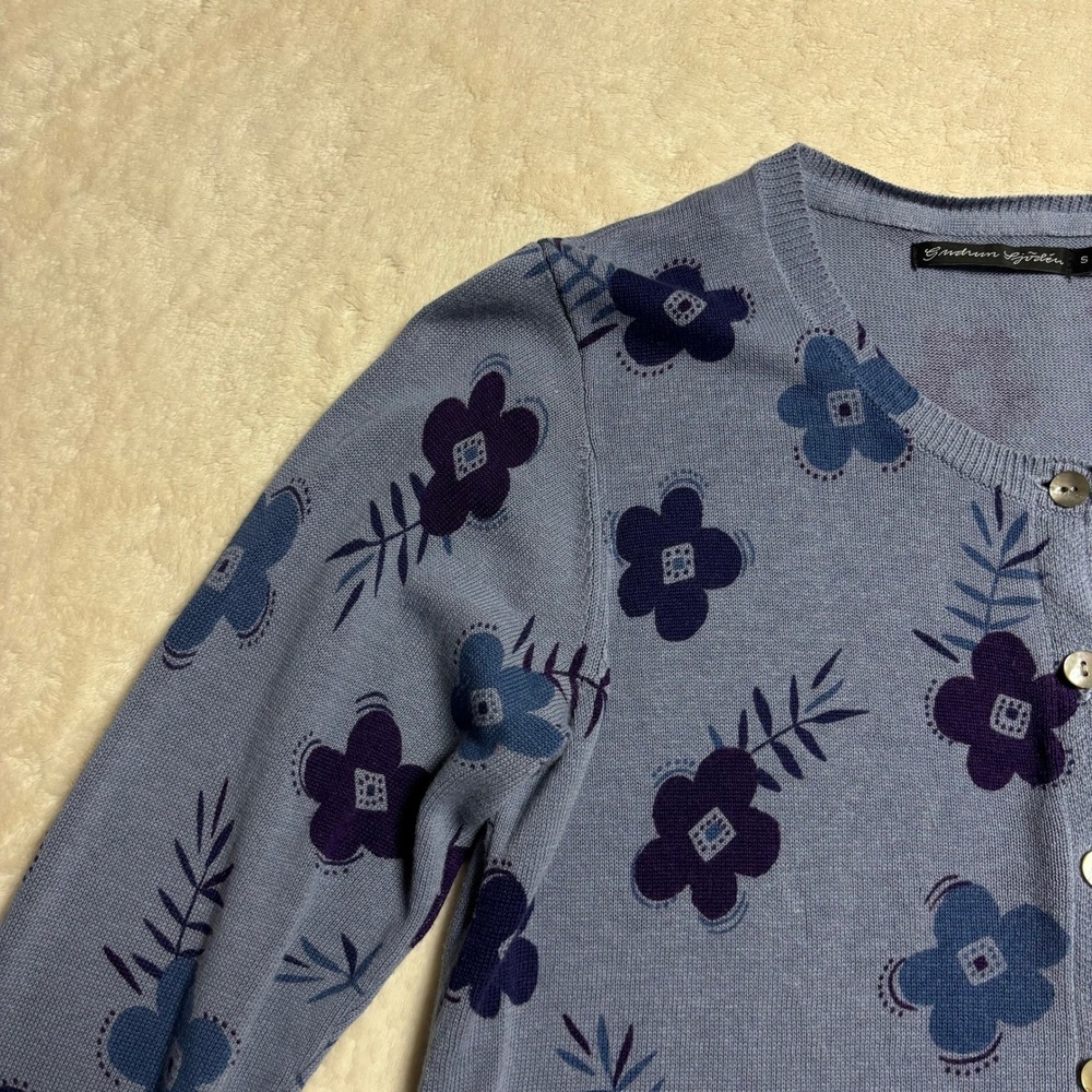 Gudrun Sjoden Floral Cardigan Sweater Size Small Blue Linen Cotton - Picture 5 of 12